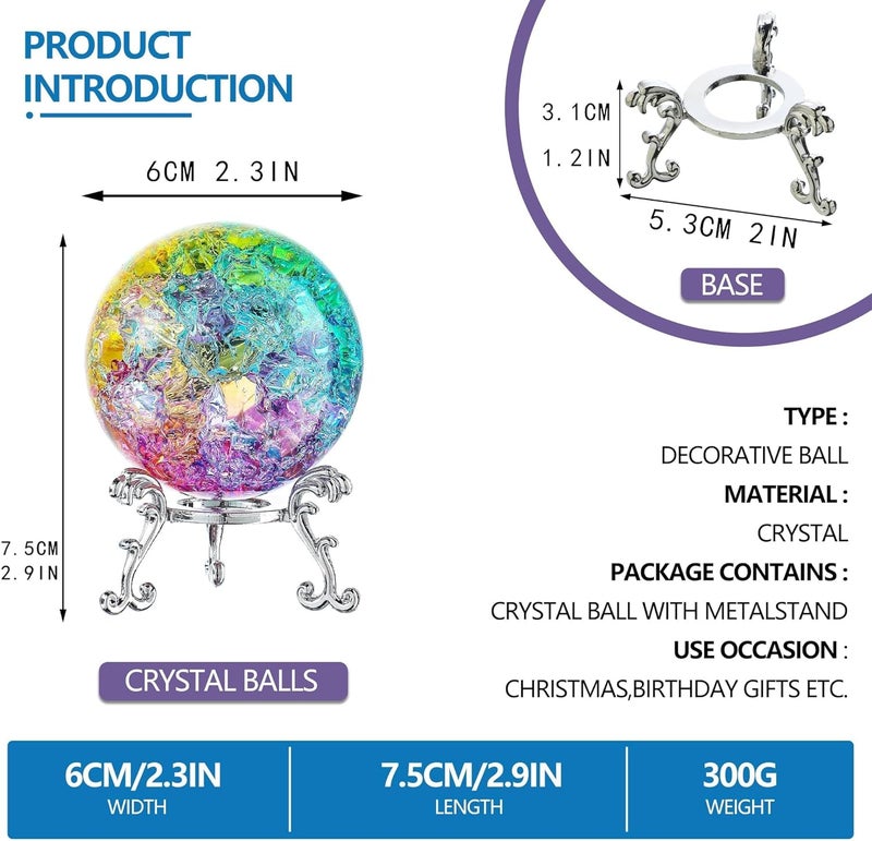 ZEERSHEE 60mm Colorful Ice Cracked Crystal Ball with Stand Decorative Glass Ball Paperweight for Home Wedding Office Christmas Decor - Image 4